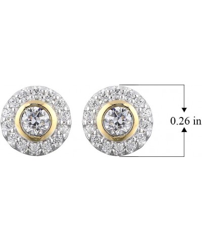 18K Gold Plated .925 Sterling Silver Cubic Zirconia Two Tone Round 1/4" Halo Stud Earrings or 1/2" Pendant Necklace on 18" Ch...