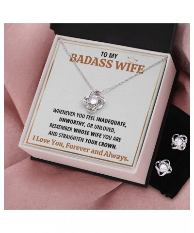 Wife Necklace Gift From Husband To My Badass Wife Crown Love Knot Pendant Valentines Day Anniversary Jewelry with Message Car...