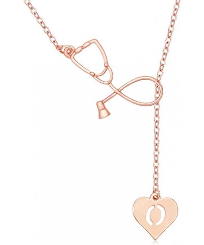 Rose Gold Plated Medicine Stethoscope Heart Initial Alphabet Letter Necklace for Doctor Nurse O $8.95 Necklaces