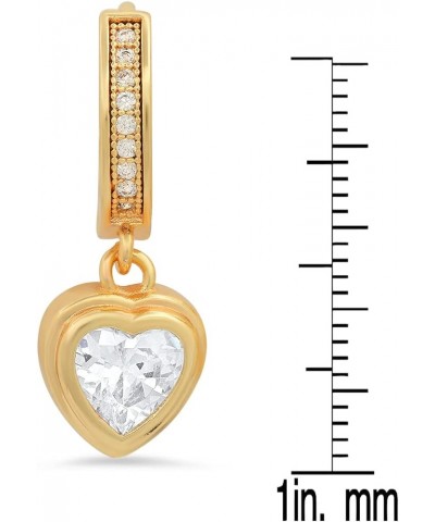 Steeltime Brass Huggie Earrings with Simulated Diamonds Heart / 18K Gold Plated Dangle $11.57 Earrings