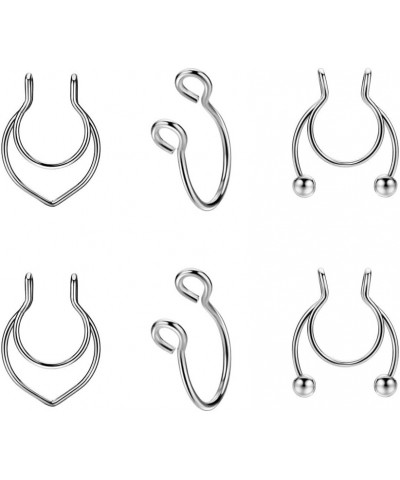 6pcs Stainless Steel Fake Nose Ring Fake Septum Piercing No Piercing Silver $6.37 Body Jewelry