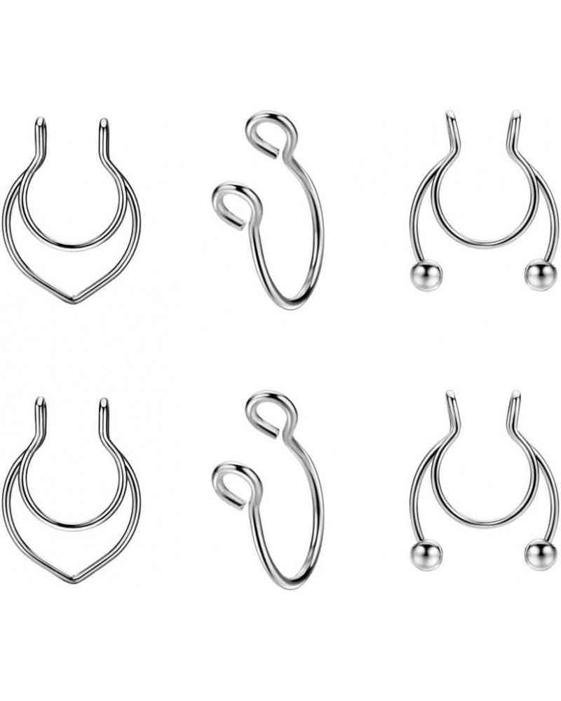 6pcs Stainless Steel Fake Nose Ring Fake Septum Piercing No Piercing Silver $6.37 Body Jewelry