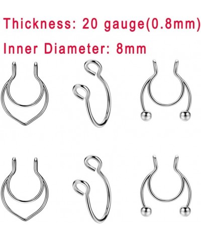 6pcs Stainless Steel Fake Nose Ring Fake Septum Piercing No Piercing Silver $6.37 Body Jewelry