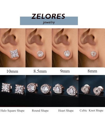 4 Pairs Sterling Silver CZ Stud Earrings for Women 14K Gold Plated Brilliant Celtic Heart Big Stud Earrings Set Cubic Zirconi...