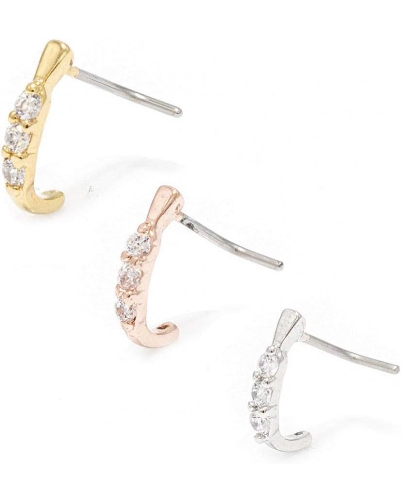 Nose Crawler Nose Ring L Shape Bend Screw 20G Anodized 3 Gems Gold I.P $7.97 Body Jewelry