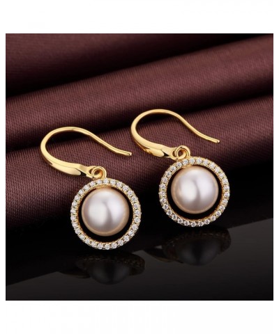 18K White Gold Plated Pearl Hangling Earrings for Women, 925 Sterling Silver Cubic Zirconia Pearl Dangle Drop Earrings with F...