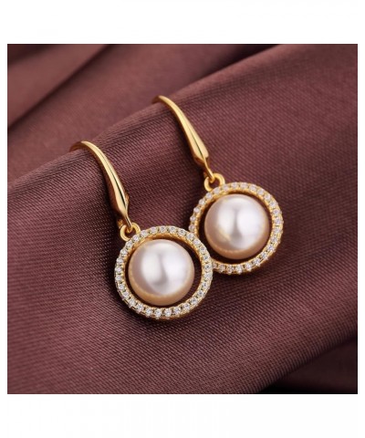 18K White Gold Plated Pearl Hangling Earrings for Women, 925 Sterling Silver Cubic Zirconia Pearl Dangle Drop Earrings with F...