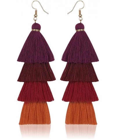 Vintage Handwoven Long Tiered Thread Tassel Drop Earrings Tiered Long Fringe Dangle Earrings Retro Enthic Handmade Woven Long...