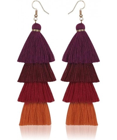 Vintage Handwoven Long Tiered Thread Tassel Drop Earrings Tiered Long Fringe Dangle Earrings Retro Enthic Handmade Woven Long...