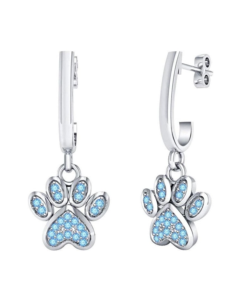 .925 Sterling Silver Jewelry Puppy Dog Cat Pet Paw Print Drop & Dangle Earrings For Women White $23.39 Earrings