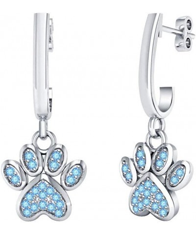 .925 Sterling Silver Jewelry Puppy Dog Cat Pet Paw Print Drop & Dangle Earrings For Women White $23.39 Earrings