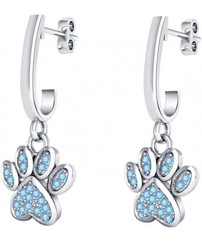 .925 Sterling Silver Jewelry Puppy Dog Cat Pet Paw Print Drop & Dangle Earrings For Women White $23.39 Earrings