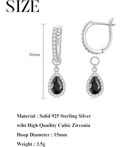 Black Dangle Earrings for Women 925 Sterling Silver Teardrop CZ Drop with 15mm Detachable Hoop Gift for Mother Wife Black-Sil...