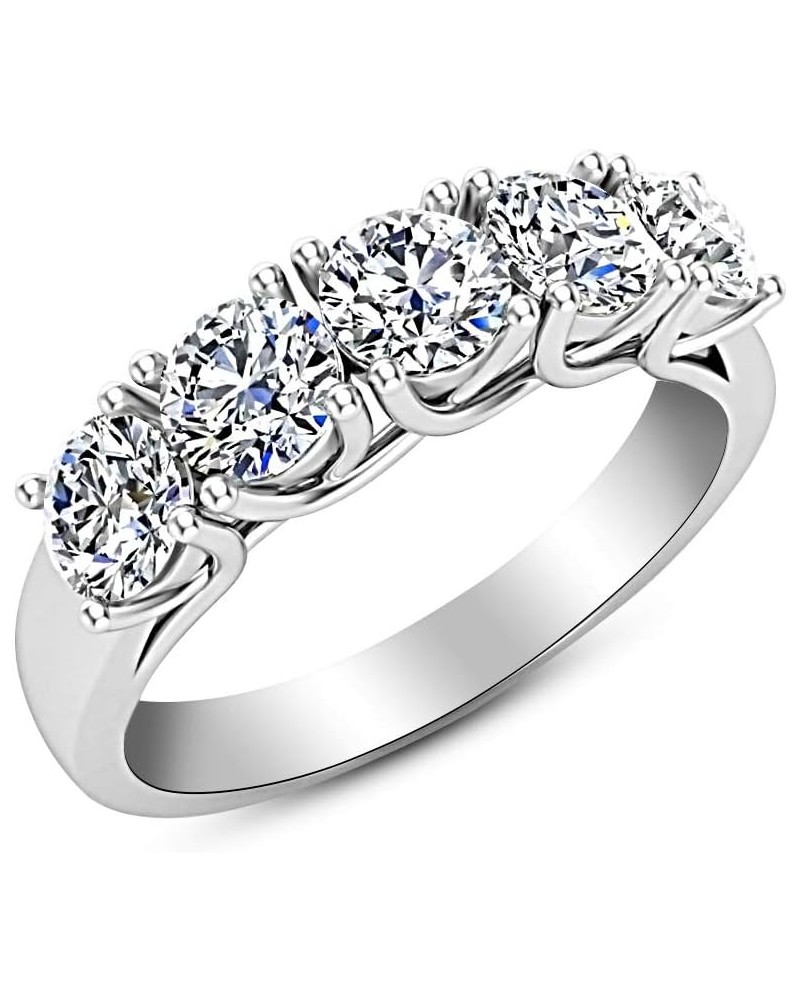 0.5 to 5 Carat (ctw) 14K White Gold Round LAB GROWN Diamond Ladies Ladies 5 Five Stone Wedding Anniversary Stackable Ring Ban...