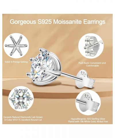 S925 Sterling Silver Moissanite Earrings for Women 0.5-2ct D Color VVS1 FL Clarity Excellent Round Cut Lab Grown Diamond Gold...