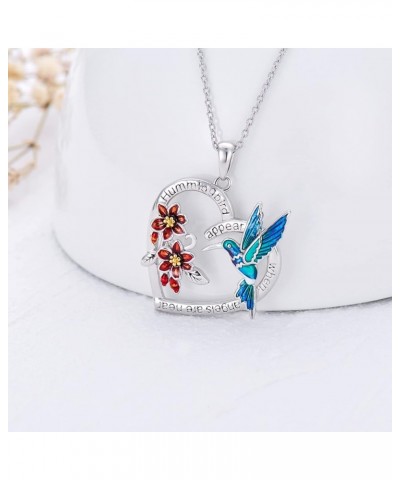 Hummingbird Necklace Silver, Hummingbird Heart Pendant with Red Bell Flower Hummingbirds Gifts for Women Girls Heart hummingb...