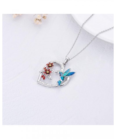 Hummingbird Necklace Silver, Hummingbird Heart Pendant with Red Bell Flower Hummingbirds Gifts for Women Girls Heart hummingb...