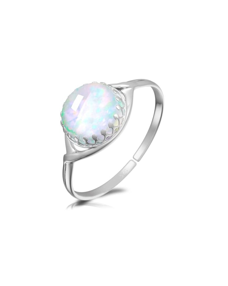 Silver Opal Ring – Adjustable 925 Silver 8mm Opal Statement Ring - Jewelry Rings For Women Cute Gift Eye of the Opal $12.87 R...