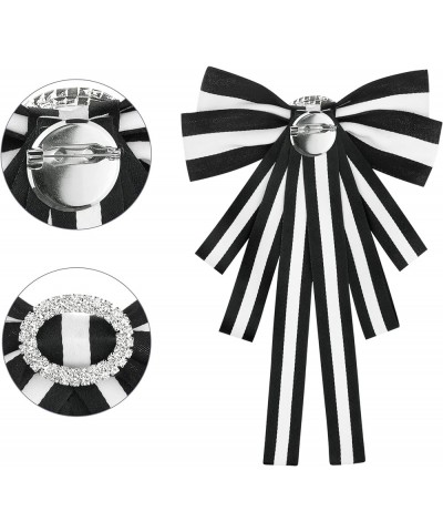 Women's Large Striped Bow Brooch Rhinestone Brooch Bows Ties One Size Black-White $12.17 Brooches & Pins