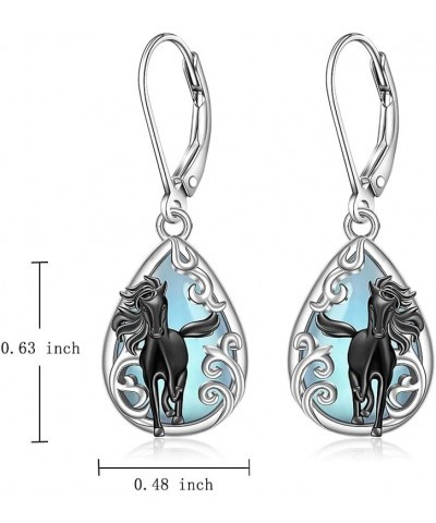 Horse Earrings Moonstone Filigree Black Horse Earrings for Women Sterling Silver Cute Animal Leverback Dangle Jewelry Christm...