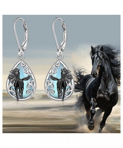 Horse Earrings Moonstone Filigree Black Horse Earrings for Women Sterling Silver Cute Animal Leverback Dangle Jewelry Christm...