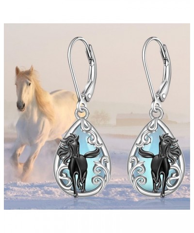 Horse Earrings Moonstone Filigree Black Horse Earrings for Women Sterling Silver Cute Animal Leverback Dangle Jewelry Christm...