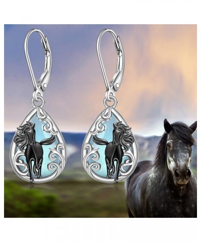 Horse Earrings Moonstone Filigree Black Horse Earrings for Women Sterling Silver Cute Animal Leverback Dangle Jewelry Christm...