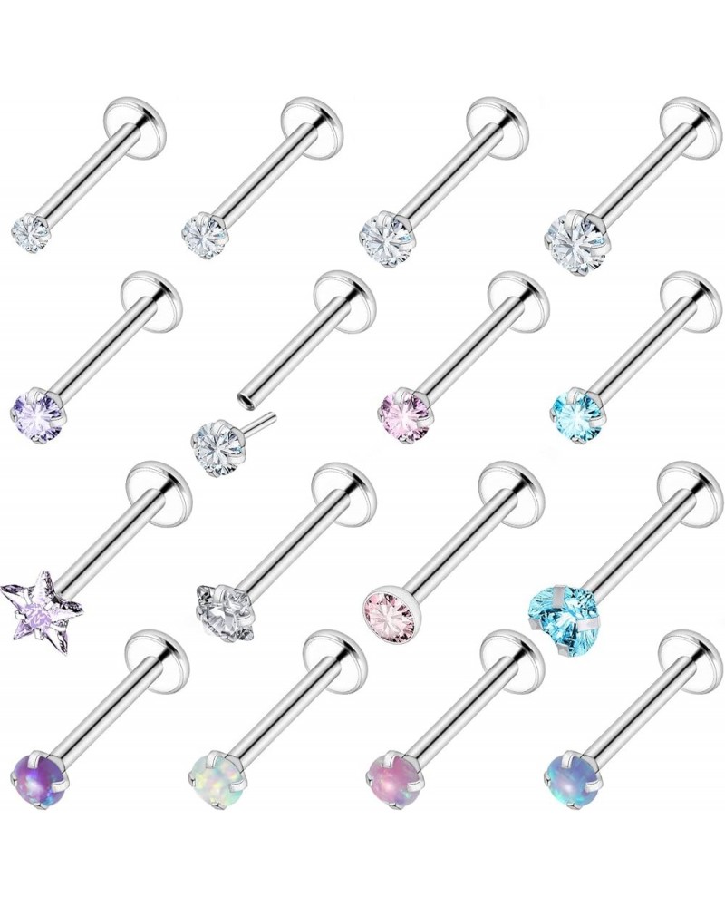 18G 20G Push in Nose Rings for Women 316L Surgical Stainless Steel L Shaped Nose Studs Screw Bone Nose Rings Piercings Opal N...