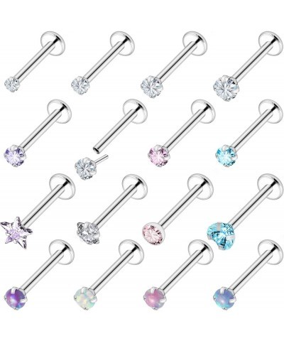 18G 20G Push in Nose Rings for Women 316L Surgical Stainless Steel L Shaped Nose Studs Screw Bone Nose Rings Piercings Opal N...