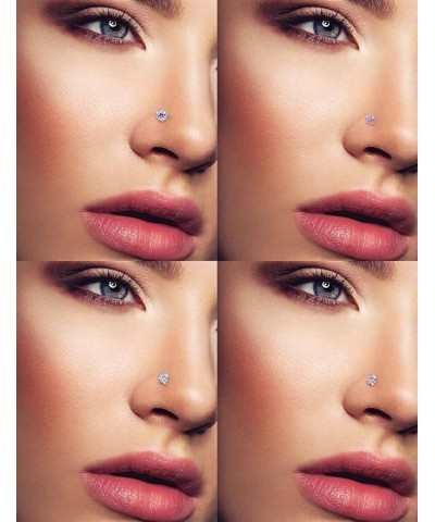 18G 20G Push in Nose Rings for Women 316L Surgical Stainless Steel L Shaped Nose Studs Screw Bone Nose Rings Piercings Opal N...