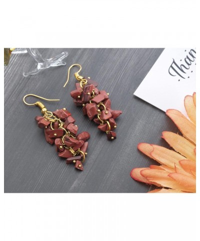 Natural Red Jasper Chips Stones Earrings for Women Reiki Healing Balancing Crystal Meditation Long Dangle Hook Eardrop Gemsto...