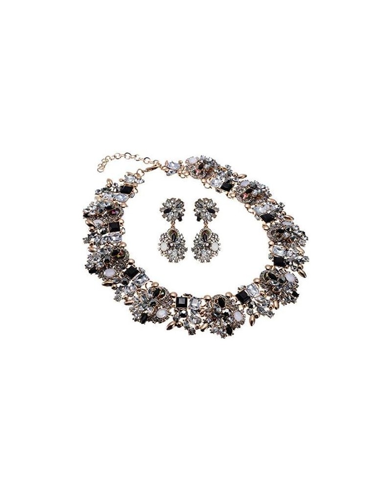 Vintage Crystal Rhinestone Statement Choker Bib Statement Necklace Earring Fashion Costume Jewelry Set for Women Black02 $14....