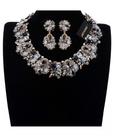 Vintage Crystal Rhinestone Statement Choker Bib Statement Necklace Earring Fashion Costume Jewelry Set for Women Black02 $14....