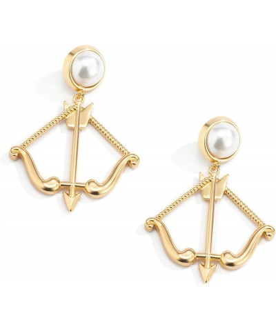 Vntage Bow and Arrow Hanging Earrings for Women Hip-hop Stud Earrings Fashion Imitation Pearl Earstuds Gold $7.94 Earrings