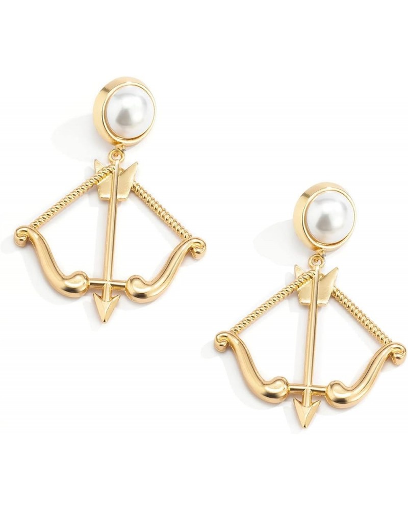 Vntage Bow and Arrow Hanging Earrings for Women Hip-hop Stud Earrings Fashion Imitation Pearl Earstuds Gold $7.94 Earrings