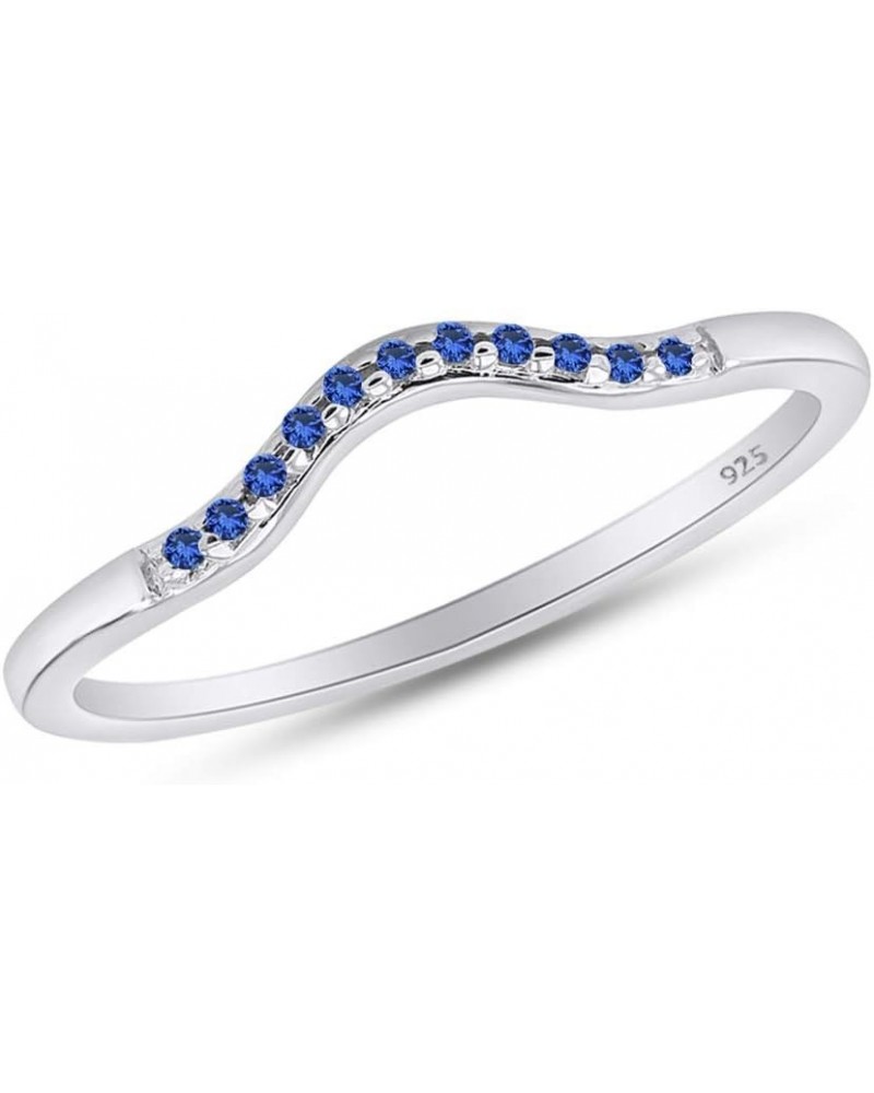 Round Cut Simulated Blue Sapphire Curved Wedding Band Ring in 14k Gold Over Sterling Silver white-gold-plated-silver $21.07 B...