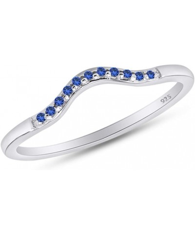 Round Cut Simulated Blue Sapphire Curved Wedding Band Ring in 14k Gold Over Sterling Silver white-gold-plated-silver $21.07 B...