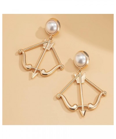 Vntage Bow and Arrow Hanging Earrings for Women Hip-hop Stud Earrings Fashion Imitation Pearl Earstuds Gold $7.94 Earrings