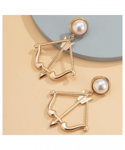 Vntage Bow and Arrow Hanging Earrings for Women Hip-hop Stud Earrings Fashion Imitation Pearl Earstuds Gold $7.94 Earrings