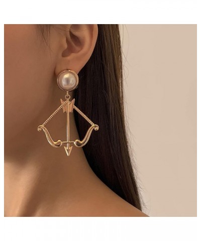 Vntage Bow and Arrow Hanging Earrings for Women Hip-hop Stud Earrings Fashion Imitation Pearl Earstuds Gold $7.94 Earrings