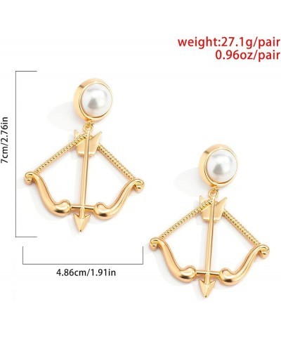 Vntage Bow and Arrow Hanging Earrings for Women Hip-hop Stud Earrings Fashion Imitation Pearl Earstuds Gold $7.94 Earrings