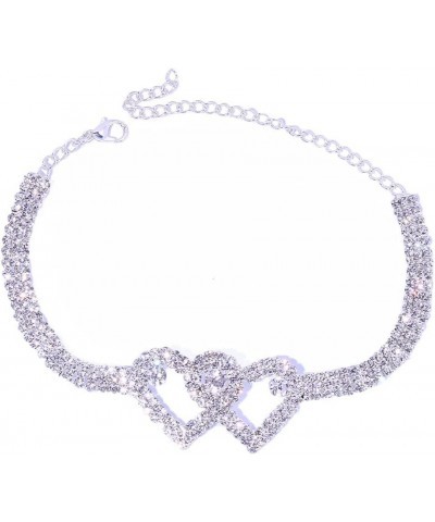 Rhinestone Heart Ankle Bracelets for Women Girls, Crystal Tennis Anklet Bracelet Multi-Row Love Ankle Foot Jewelry Hip Hop Pa...