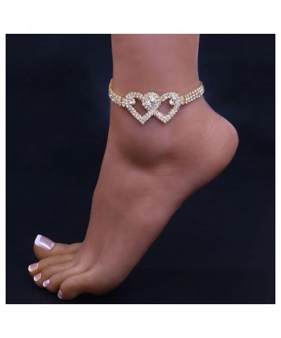 Rhinestone Heart Ankle Bracelets for Women Girls, Crystal Tennis Anklet Bracelet Multi-Row Love Ankle Foot Jewelry Hip Hop Pa...