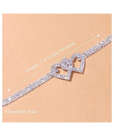 Rhinestone Heart Ankle Bracelets for Women Girls, Crystal Tennis Anklet Bracelet Multi-Row Love Ankle Foot Jewelry Hip Hop Pa...