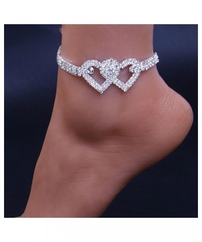 Rhinestone Heart Ankle Bracelets for Women Girls, Crystal Tennis Anklet Bracelet Multi-Row Love Ankle Foot Jewelry Hip Hop Pa...