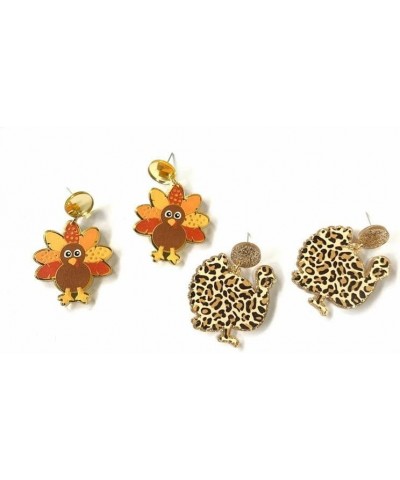 Cute Thanksgiving Turkey Pumpkin Leopard Print Creative Earrings Colorful Sunflower Acrylic Thanksgiving Fall Earrings for Wo...