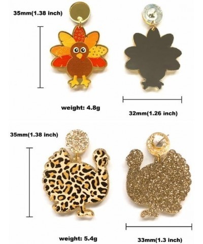 Cute Thanksgiving Turkey Pumpkin Leopard Print Creative Earrings Colorful Sunflower Acrylic Thanksgiving Fall Earrings for Wo...