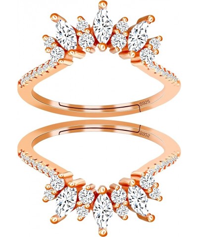 Women's 925 Sterling Silver Marquise Cut CZ Crown Wedding Ring Guard Enhancer 2pcs Stack Rings Set Y1025 Rose Gold $12.53 Rings