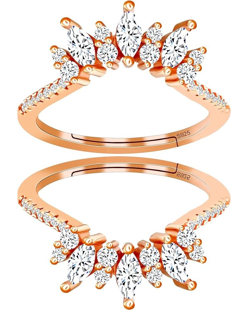 Women's 925 Sterling Silver Marquise Cut CZ Crown Wedding Ring Guard Enhancer 2pcs Stack Rings Set Y1025 Rose Gold $12.53 Rings