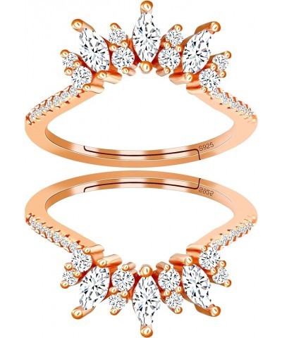 Women's 925 Sterling Silver Marquise Cut CZ Crown Wedding Ring Guard Enhancer 2pcs Stack Rings Set Y1025 Rose Gold $12.53 Rings